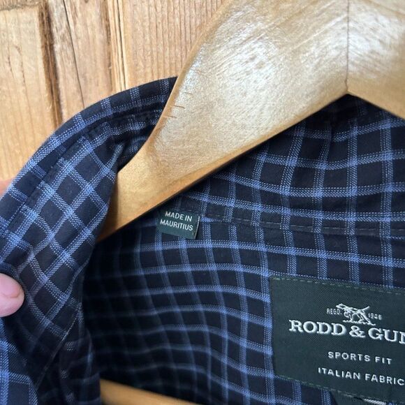 Rodd & Gunn Large Sports Fit Long Sleeve Button Front Shirt Navy Blue Plaid - Picture 5 of 12